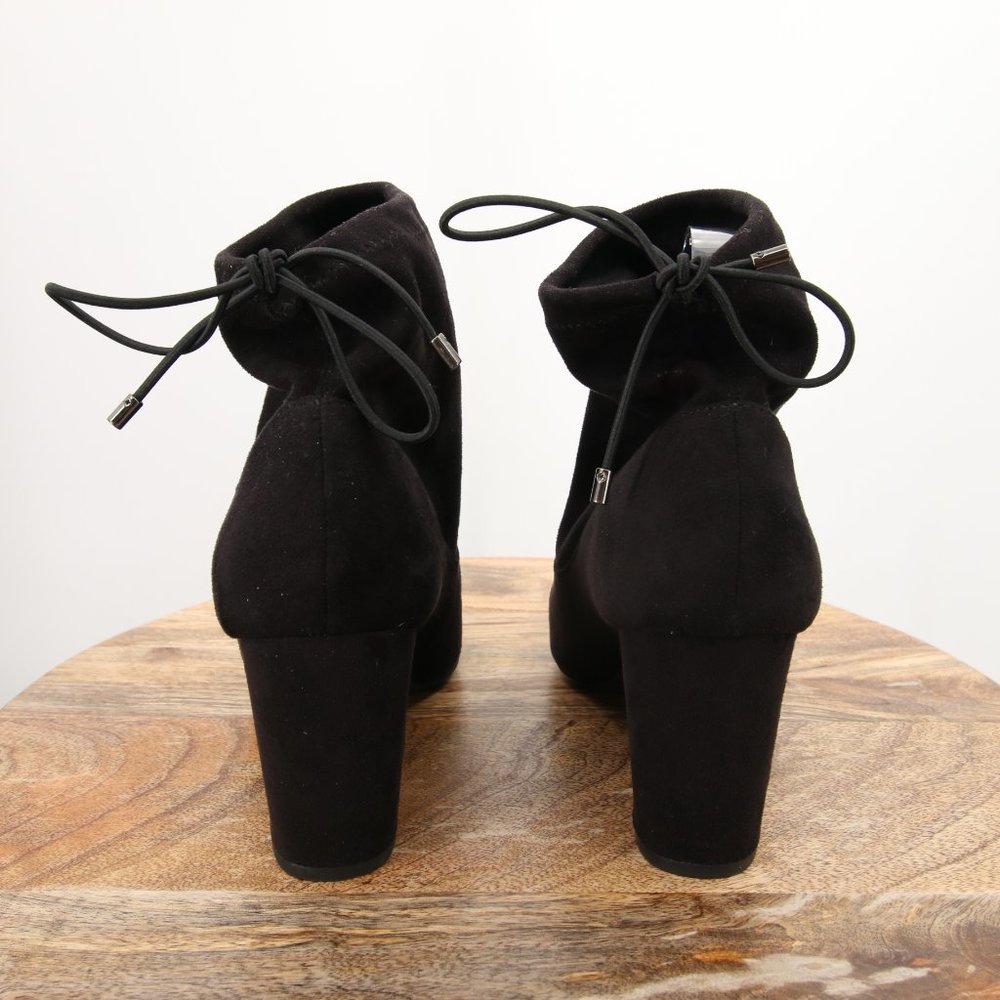 NWOT Black Faux Vegan Suede Ankle Booties Boots Sock Boot Chunky Heel Size 8.5 - Picture 5 of 8